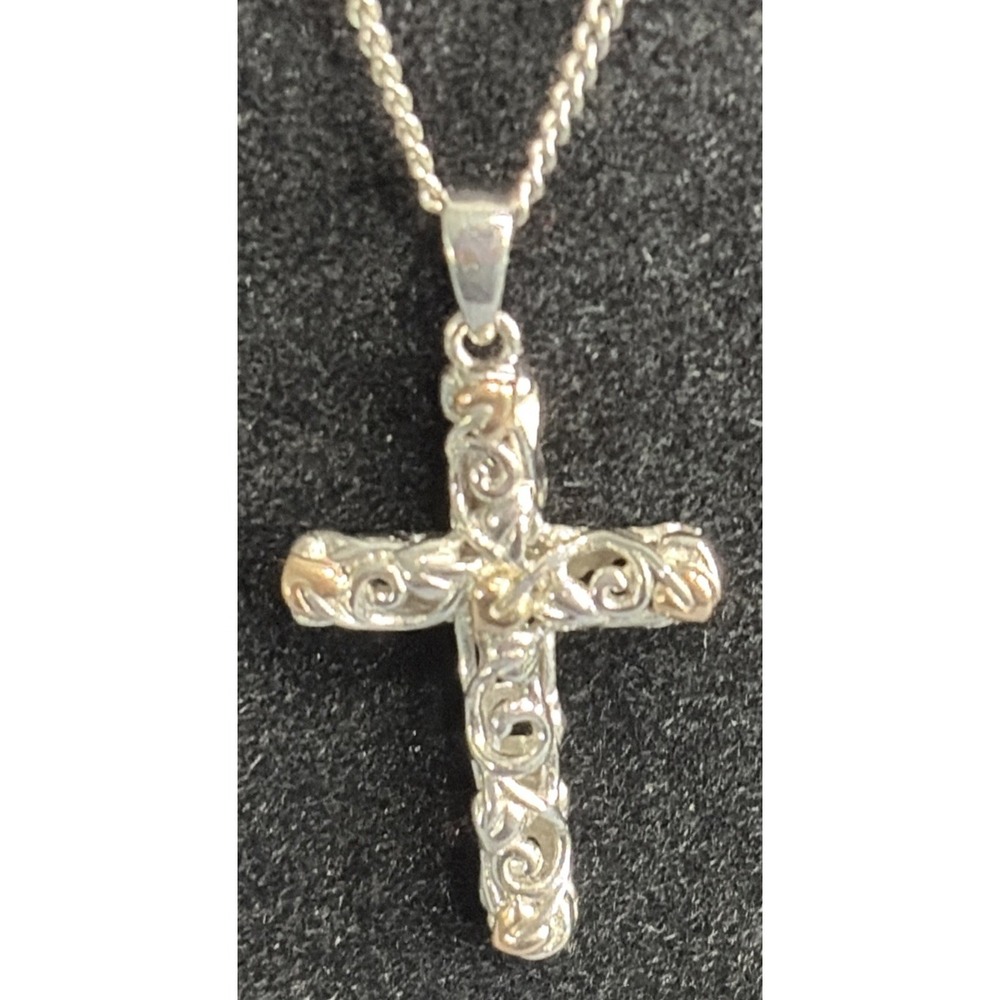 Clogau Tree Of Life Cross Sterling Silver & Rose Gold Pendant Long Silver Chain